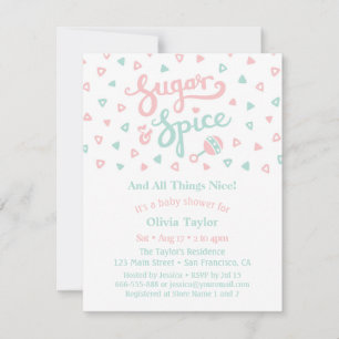 Invitation Typographie Sugar and Spice Fille Baby Shower