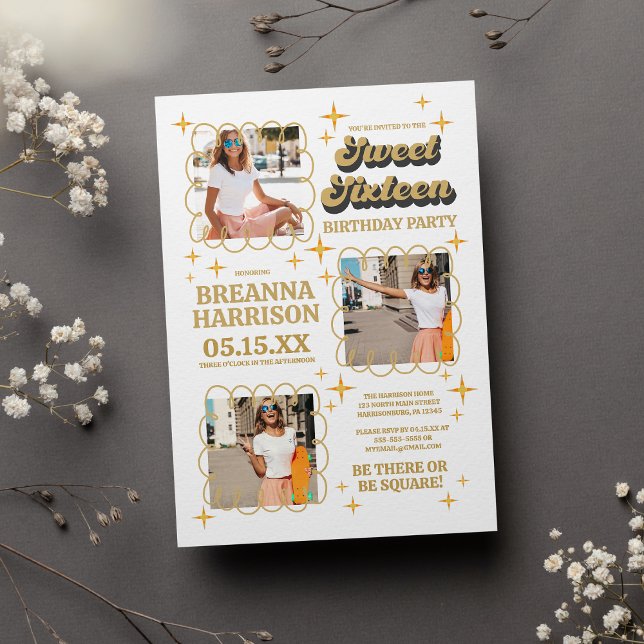 Invitation Typographie super Sweet sixteen Retro 70's (Groovy Typography Retro 70's Sweet Sixteen)