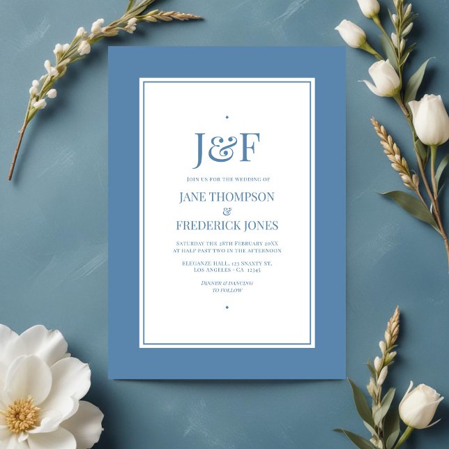 Invitation Typographie tendance Dusty Blue Mariage (Trendy Typography Dusty Blue Wedding Invitation)