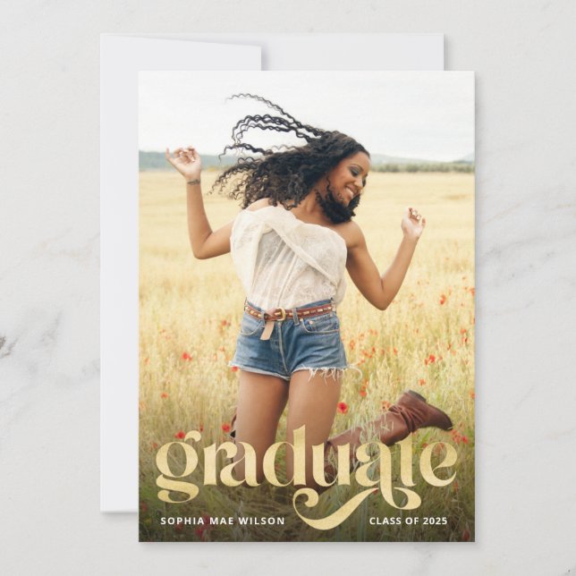 Invitation Typographie tendance Gold Overlay Photo Grad Party (Devant)