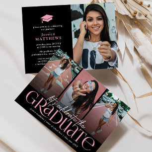 Invitation Typographie tendance Photo Collage Graduation Part
