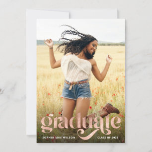 Invitation Typographie tendance Rose Gold Overlay Grad Party