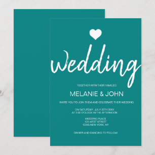Invitation Typographie Turquoise moderne Mariage minimal