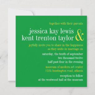 Invitation Typographie verte dorée moderne couple mariage