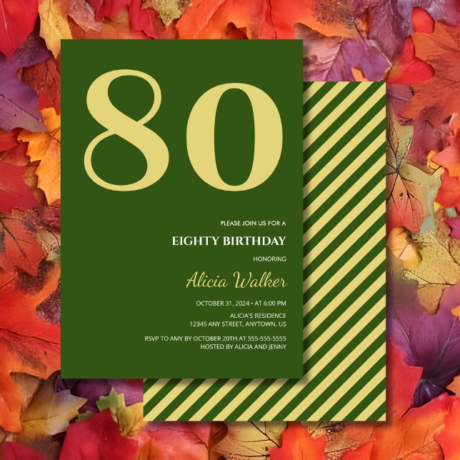 Invitation Typographie verte minimale de l'or Anniversaire (Créateur téléchargé)