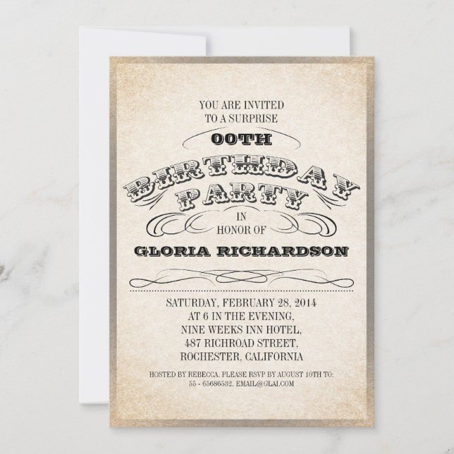 Invitation TYPOGRAPHIE vintage ENTRETIENS DE FÊTE D'ANNIVERSA (Devant)