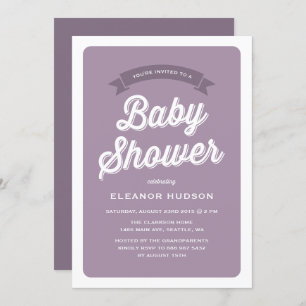 Invitation Typographie violet rétro Script Baby shower classi