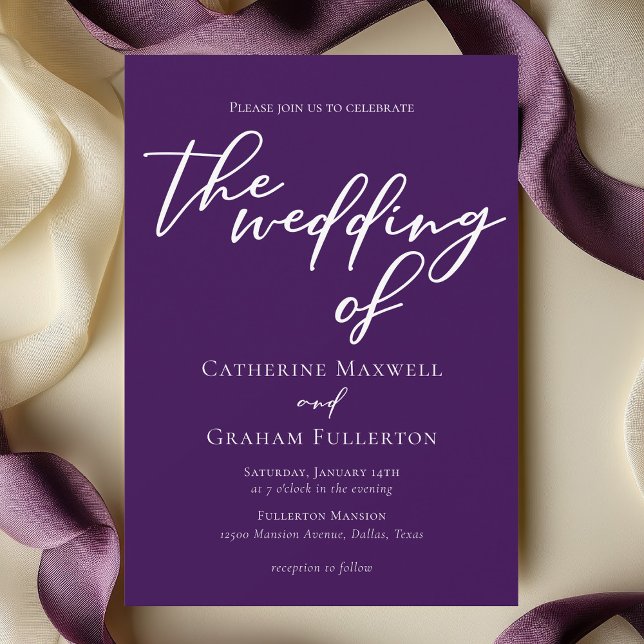 Invitation Typographie violette royale Mariage du soir (Créateur téléchargé)