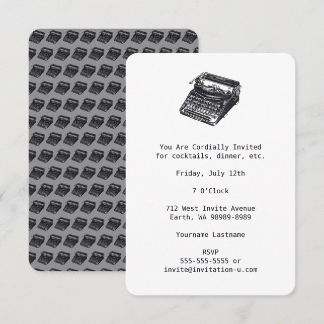 Invitation Typoscripteur rétro sans bruit de luxe (Devant / Derrière)