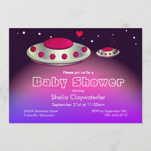 Invitation UFO et bébé UFO Magenta Purple Baby shower