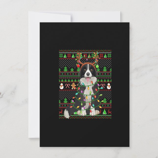 Invitation Ugly Xmas Sweater Style Lumières Border Collie Chi (Devant)