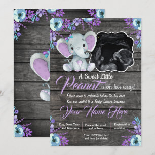 Invitation Ultrasound Baby shower éléphant Invitation, rustiq