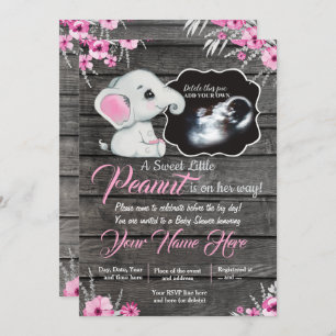 Invitation Ultrasound Baby shower éléphant Invitation, rustiq