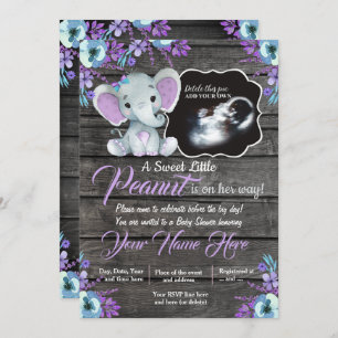 Invitation Ultrasound Baby shower éléphant Invitation, rustiq
