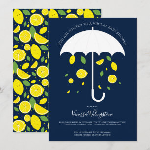 Invitation Umbrella Lemons Blue White Baby shower virtuel