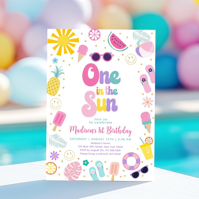 Invitation Un à la fête de la piscine Sun Girl été Anniversai (Créateur téléchargé)