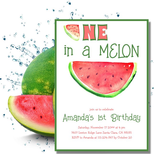 Invitation Un à Melon Tutti Frutti Premier Anniversaire (Créateur téléchargé)
