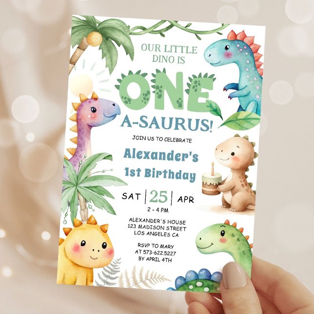 Invitation Un A-Saurus Boy Dinosaur 1er Anniversaire Invitati (Créateur téléchargé)