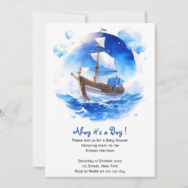Invitation Un accueil marin : Baby shower de garçons nautique (Devant)