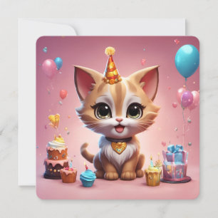 Invitation Un adorable chaton qui fête son anniversaire