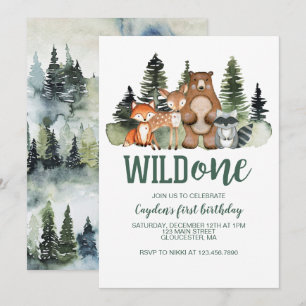 Invitation Un animal sauvage de forêt premier anniversaire