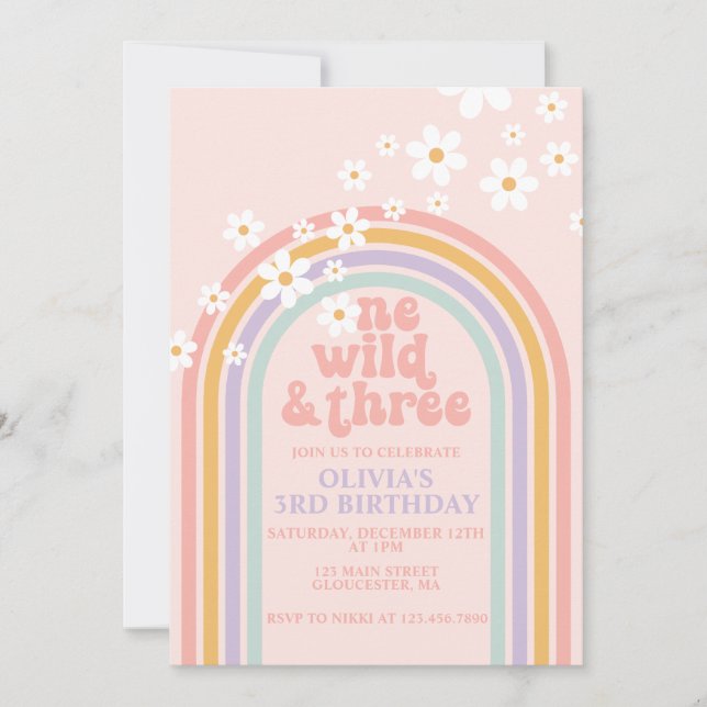 Invitation Un anniversaire arc-en-ciel sauvage et trois paste (Devant)