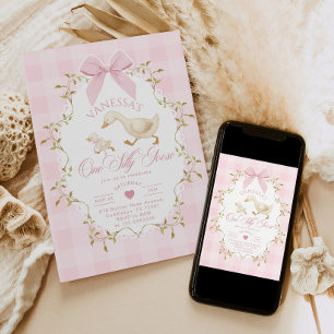 Invitation Un anniversaire de 1 an d'une fille à l'oie sotte