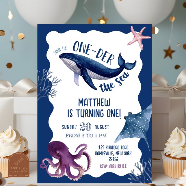 Invitation Un Anniversaire Merveilleux Sur La Mer Premier Ann (Créateur téléchargé)