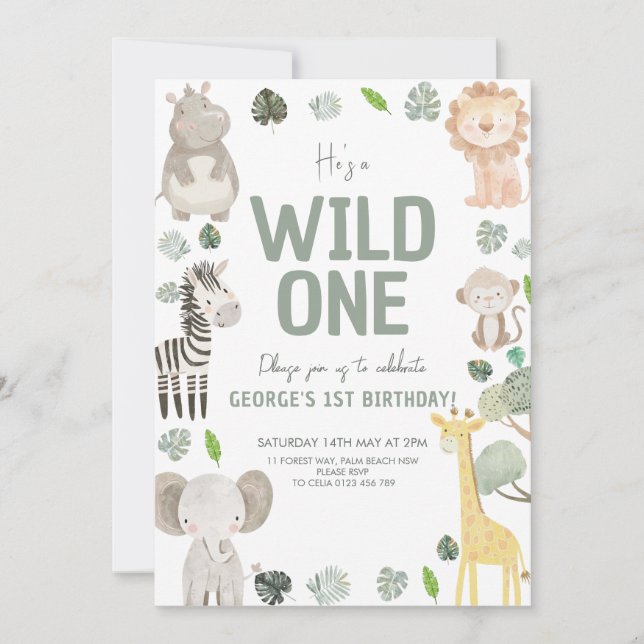 Invitation Un anniversaire neutre pour le genre Mocte Wild (Devant)