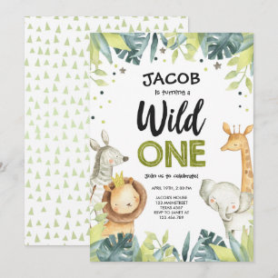 Invitation Un anniversaire sauvage d'animaux de vert de