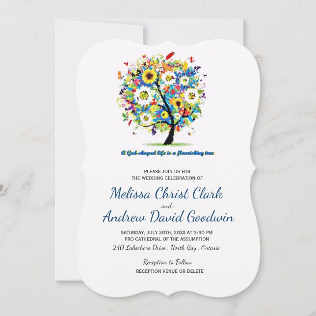 Invitation Un arbre florissant en forme de Dieu Mariage chrét (Devant)