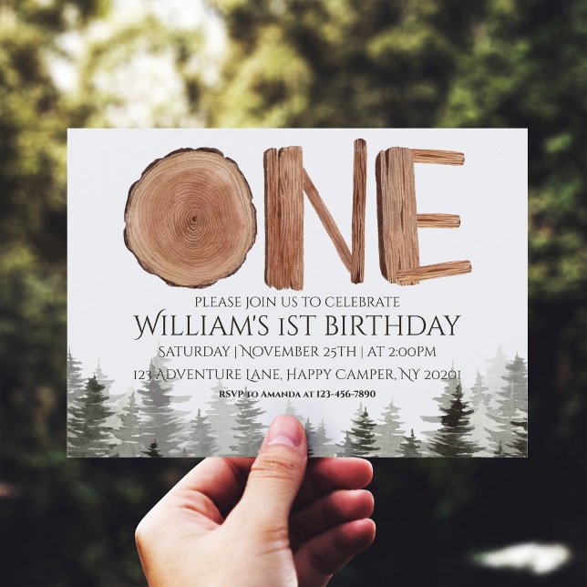 Invitation Un arbre vert rustique 1er anniversaire (Créateur téléchargé)