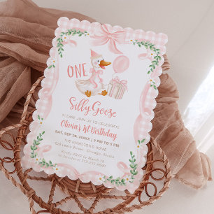 Invitation Un arc-en-ciel d'oie rose Fleur 1er anniversaire