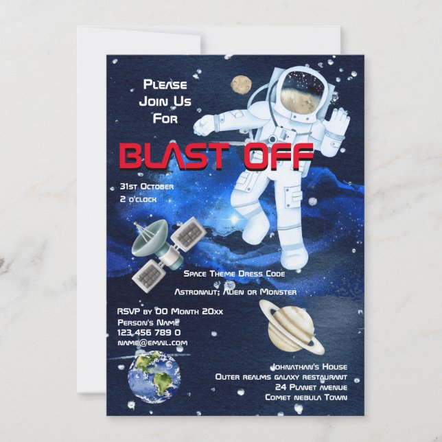 Invitation Un astronaute flottant parmi les planètes (Devant)