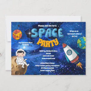 Invitation Un astronaute mignon dans l'espace avec des planèt