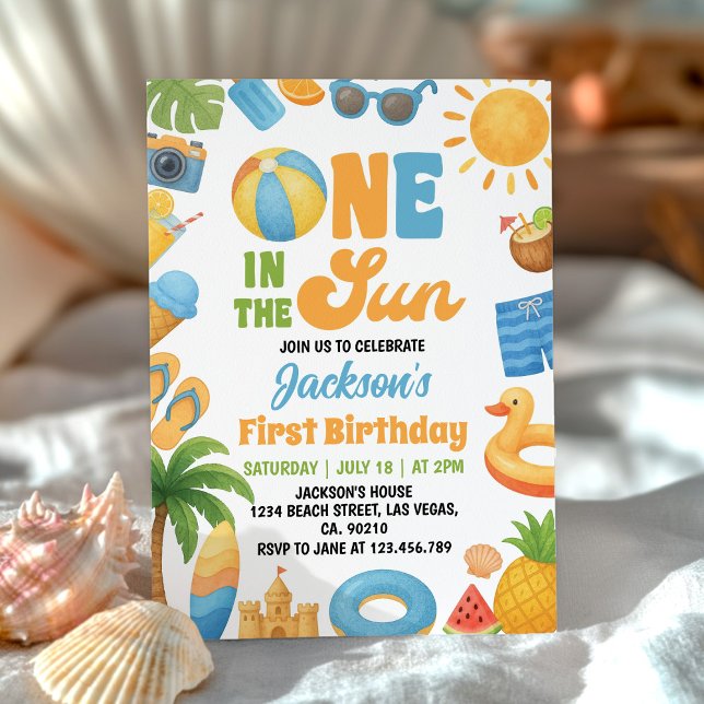 Invitation Un Au Soleil 1Er Anniversaire Fête D'Été (Créateur téléchargé)