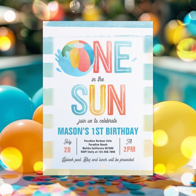 Invitation Un Au Soleil 1Er Anniversaire Pool Party (Créateur téléchargé)