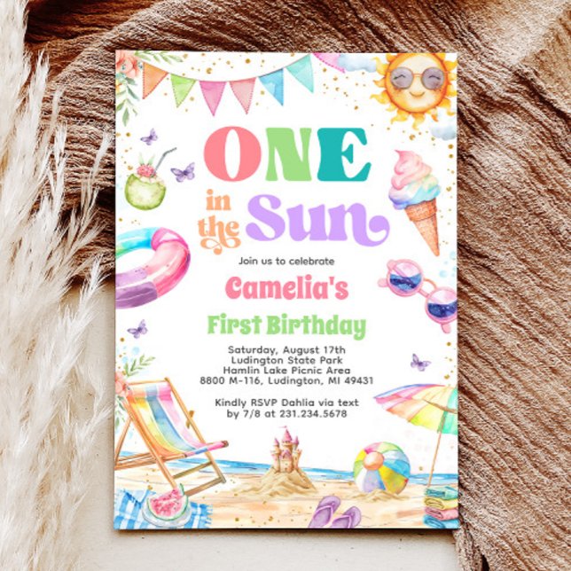 Invitation Un au soleil été 1er anniversaire Beach Party (One in the Sun Summer 1st Birthday Beach Party Invitation)