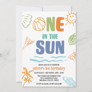 Invitation Un au soleil, Pool Party Premier été Anniversaire