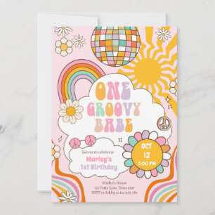 Invitation Un Babe Retro Super les années 70 Rainbow 1er anni