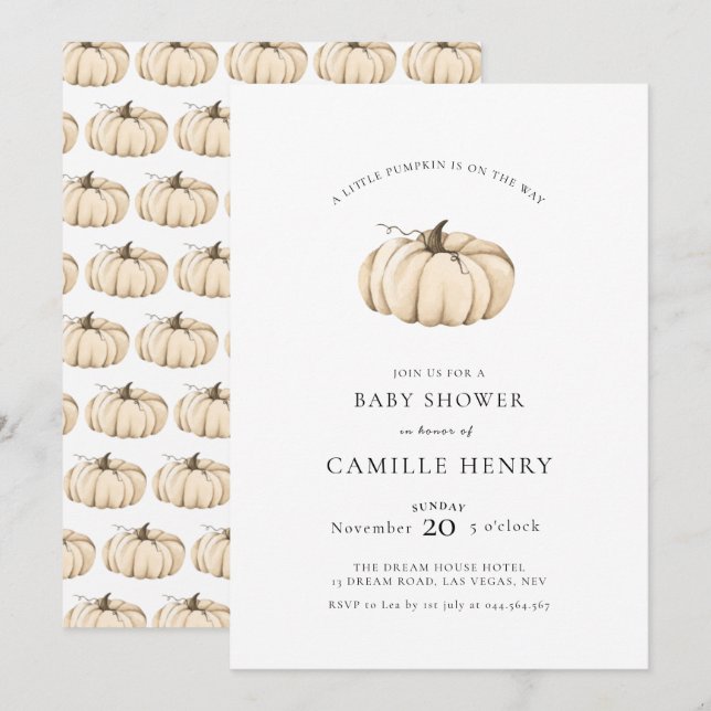 Invitation Un Baby shower Automne Un Peu Citrouille (Devant / Derrière)
