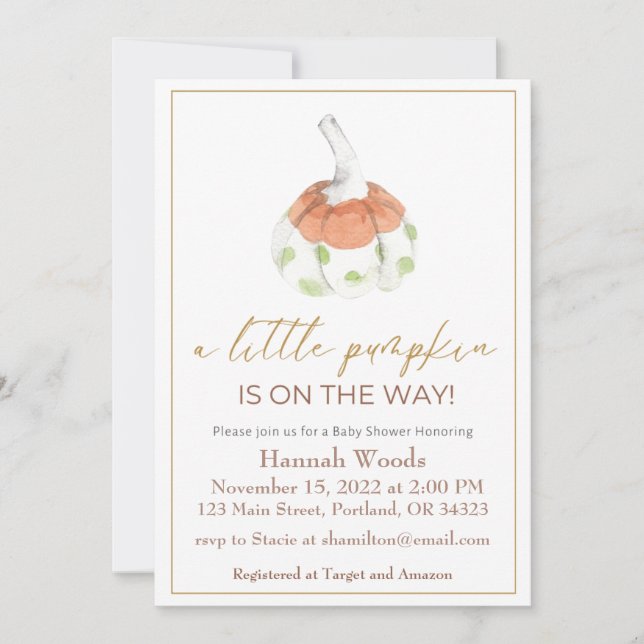 Invitation Un Baby shower Automne Un Peu Citrouille (Devant)