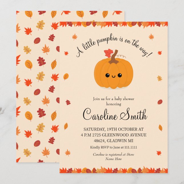 Invitation Un Baby shower Automne Un Peu Citrouille (Devant / Derrière)