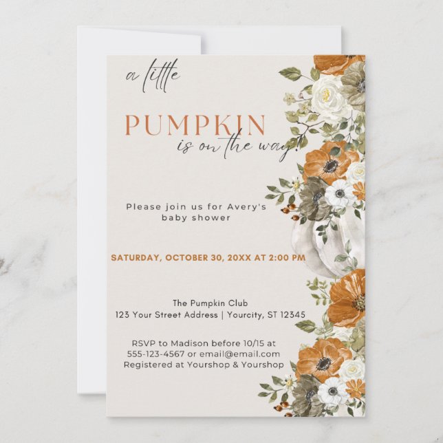 Invitation Un Baby shower Automne Un Peu Citrouille | Neutre  (Devant)
