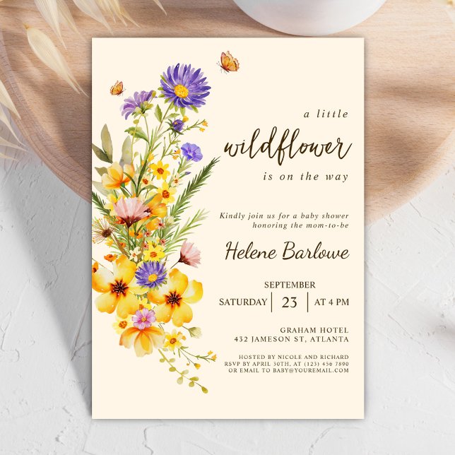 Invitation Un Baby shower Boho Un Peu Fleur sauvage (A Little Wildflower Boho Baby Shower Invitation)