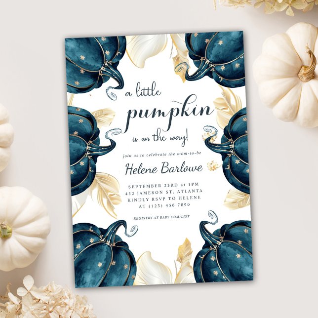Invitation Un Baby shower céleste Floral Un Peu Citrouille (A Little Pumpkin Floral Celestial Baby Shower Invitation)