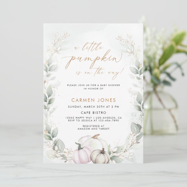 Invitation Un Baby shower D'Automne Un Peu Citrouille Neutre  (Debout devant)