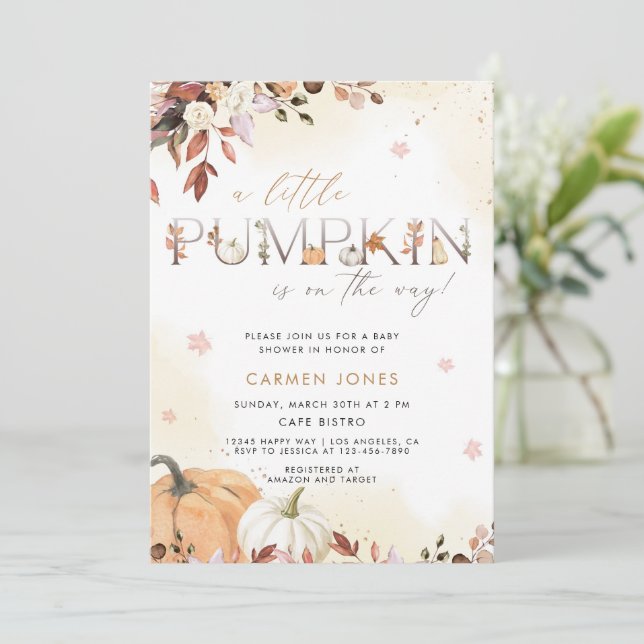 Invitation Un Baby shower D'Automne Un Peu Citrouille Neutre  (Debout devant)