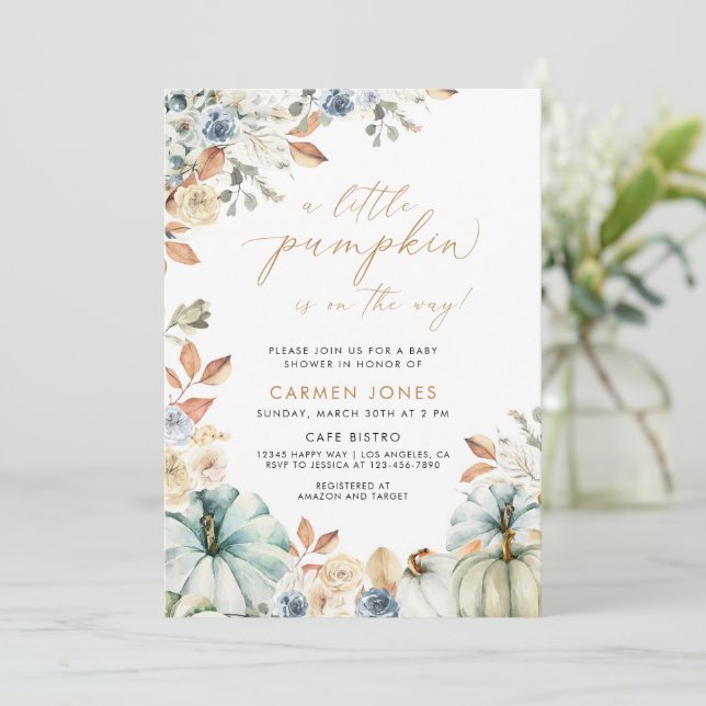 Invitation Un Baby shower D'Automne Un Peu Citrouille Neutre  (Debout devant)