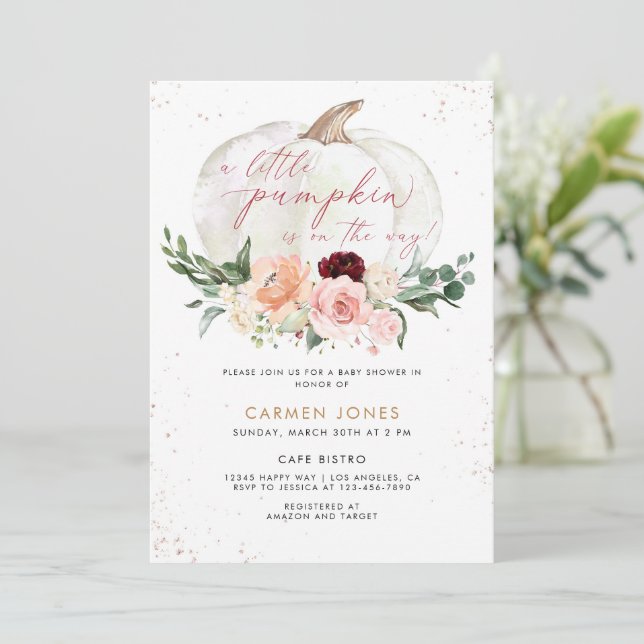 Invitation Un Baby shower D'Automne Un Peu Citrouille Neutre  (Debout devant)